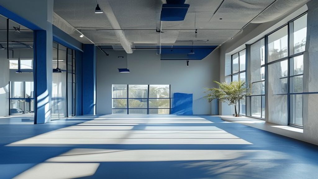 Bright workout space with a person in a neutral standing position
